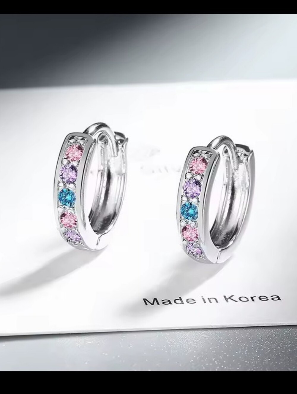 Silver Hoop Earrings Women's Rhinestone Jewelry‎ New G18